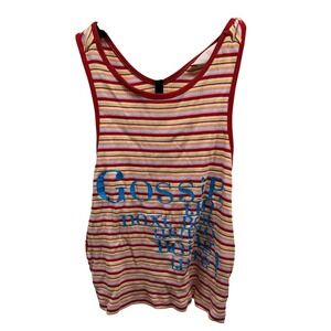 VS Pink Y2K 2003 Colorful Striped Ribbed Gossip Racer Back Tank Sz Small
